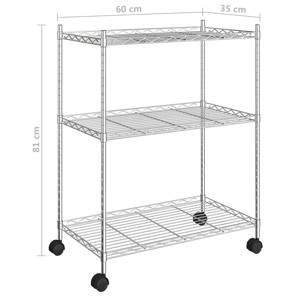 Générique Étagère de Rangement 3 Niveaux et Roues 60x35x81cm Chrome 150kg,Entreprise & Industrie,Stockage Industriel,Étagères industrielles,Argent,4.1 KG,324625