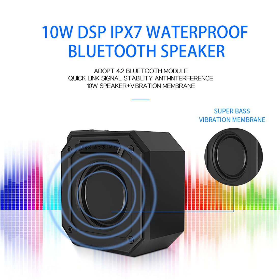 Altoparlante Bluetooth, Altoparlanti Wireless Portatili, Impermeabile, Doppio Abbinamento, Bluetooth 5.0, Stereo Rumoroso, Basso in Piena Espansione, per All'aperto, Campeggio,Nero