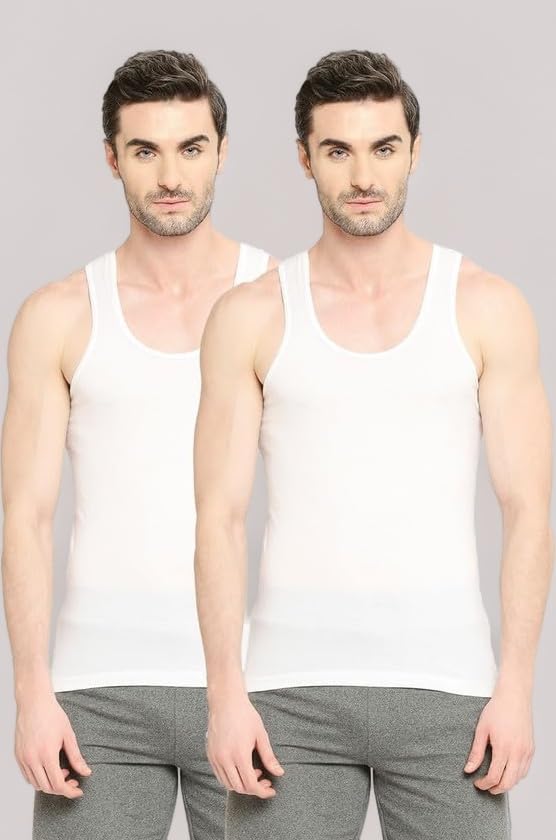 Bonus Knit Shrunk Men's Antimicrobial Cotton Vest for Men | Sleeveless Odour Free Sweat Absorbent Tag-Free Combo Pack Inner Vest for Men