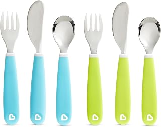 Munchkin Splash Toddler Utensils 6-Pack: Forks, Knives, Spoons for Self-Feeding Kids 18+ Months, BPA-Free Blue/Green