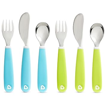 Munchkin Toddler Fork, Knife and Spoon Set, 6 Pack, Blue/Green