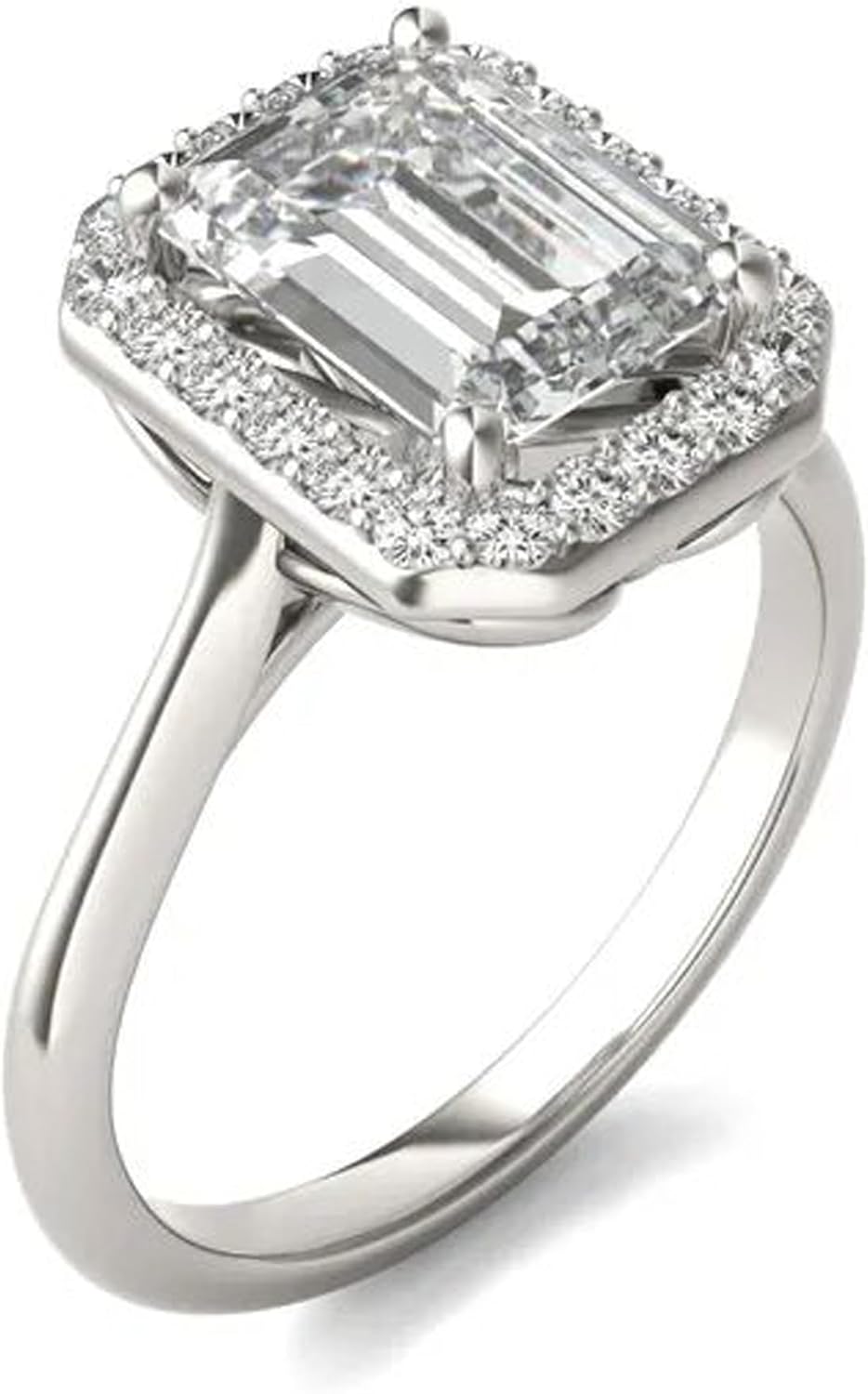 2.50 Ct Emerald Cut Halo Moissanite Engagement Ring 14K Vermeil Yellow Gold Elegant Diamond Anniversary Promise Gift Ring for Her