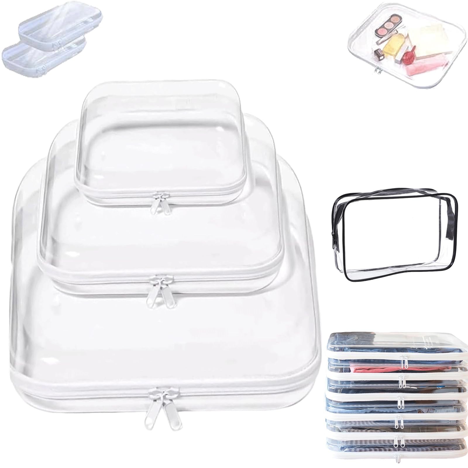 Glamanizer Zippered Transparent Cases For Snacks,Clear Organizer Bags,Snack Pouch For Travel,Hard Clear Zipper Case,Portable Plastic Zipper Pouches Travel Case - A Glam Way To Organize (1set, S+M+L)