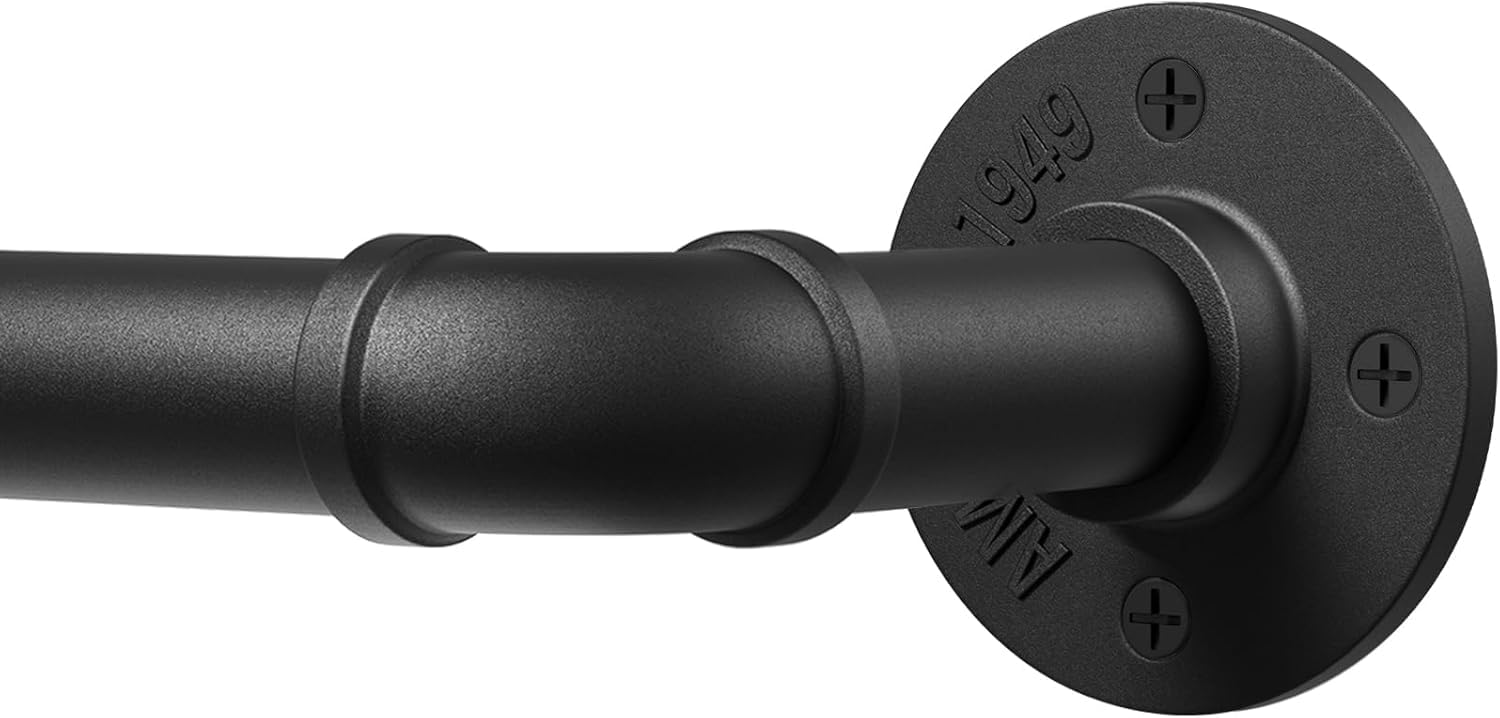 Tringle à rideaux pour rideaux à œillets, 80-367 cm, Noire, Tringle en métal 25 mm de diamètre, Réglable, Style industriel, Rails de rideaux intérieur/extérieur pour chambre à coucher, salon