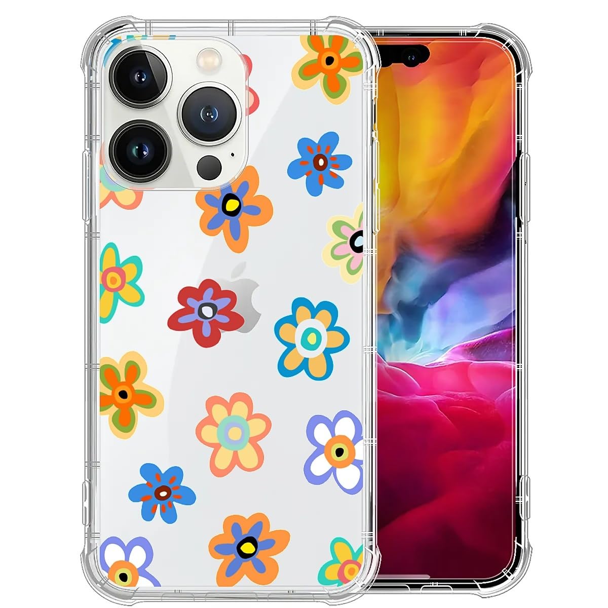 TAMEFOX Case Compatible with Clear iPhone 15 Pro Max,The Colorful Flowers Slim-fit Shock-Resistant Raised Bezel Camera Protection Designed for