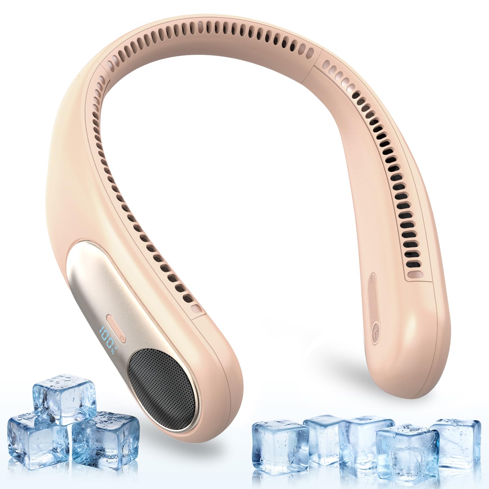 Portable Neck Fan,Personal Wearable Bladeless Quiet Fan,LED Display,360° Cooling,4-Speeds,6000mAh USB Quick Charge,Long Battery Life,Powerful Airflow,