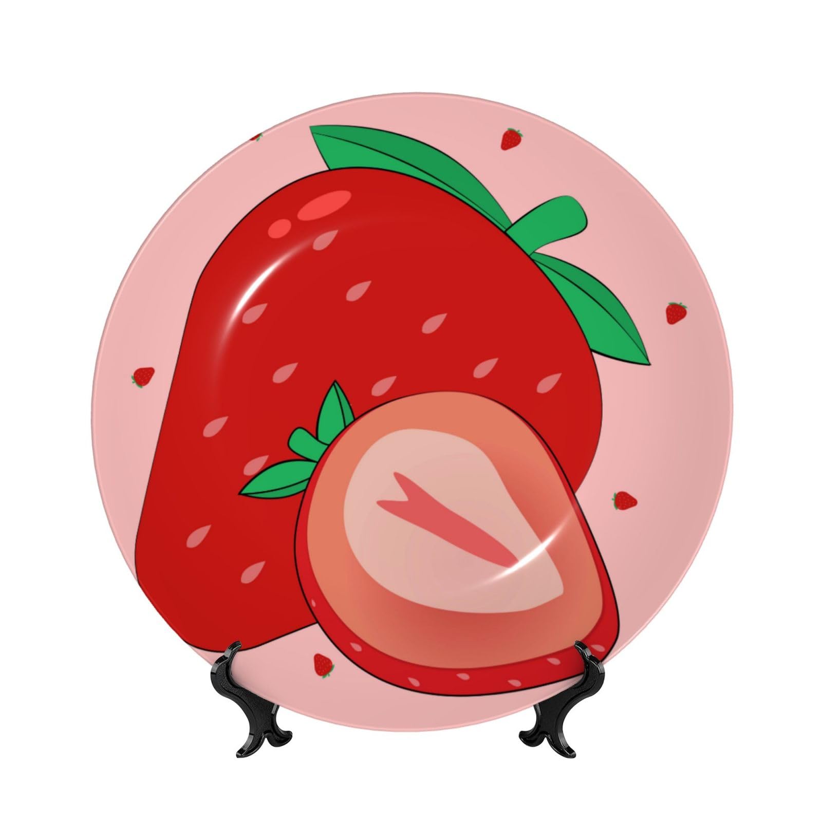 SXZVVBN cartoon strawberry Bone China Decorative Plate Art with Stand Removable Adhesive Hanging for Home Office 7in