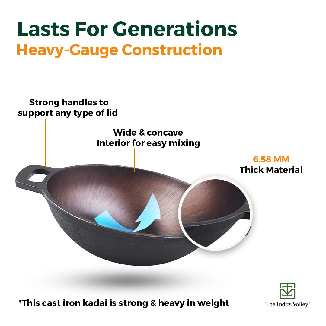 Buy The Indus Valley PreSeasoned Super Smooth Cast Iron Kadai/Kadhai for Cooking and deep