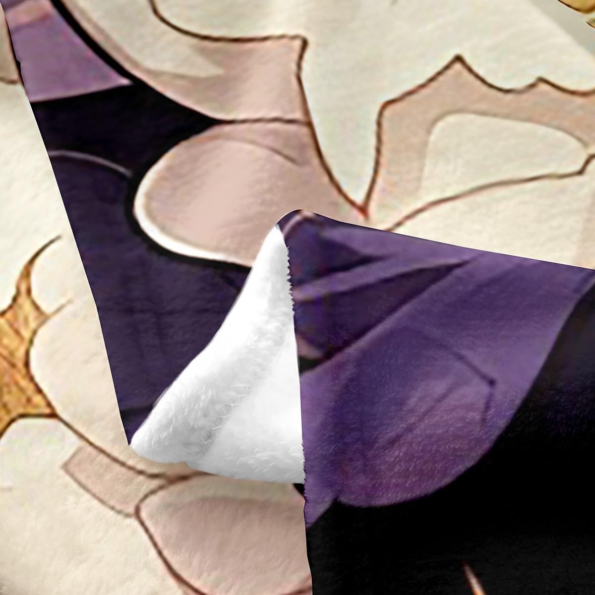 Chinese Purple Dragon Fleece Blanket,Ancient Animal Retro Tribal Dragon Bed Blanket for Kids Teens,White Flowers Starry Golden Glitter Flannel Blanket for Room Decor,Queen 90"x90"