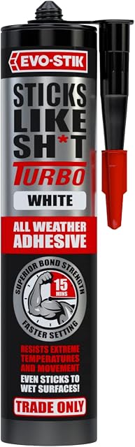EVO-STIK Sticks Like Sh*t Turbo Adhesive, All Weather, Fast Setting, Extreme Temperature & Movement Resistant, White, 290ml