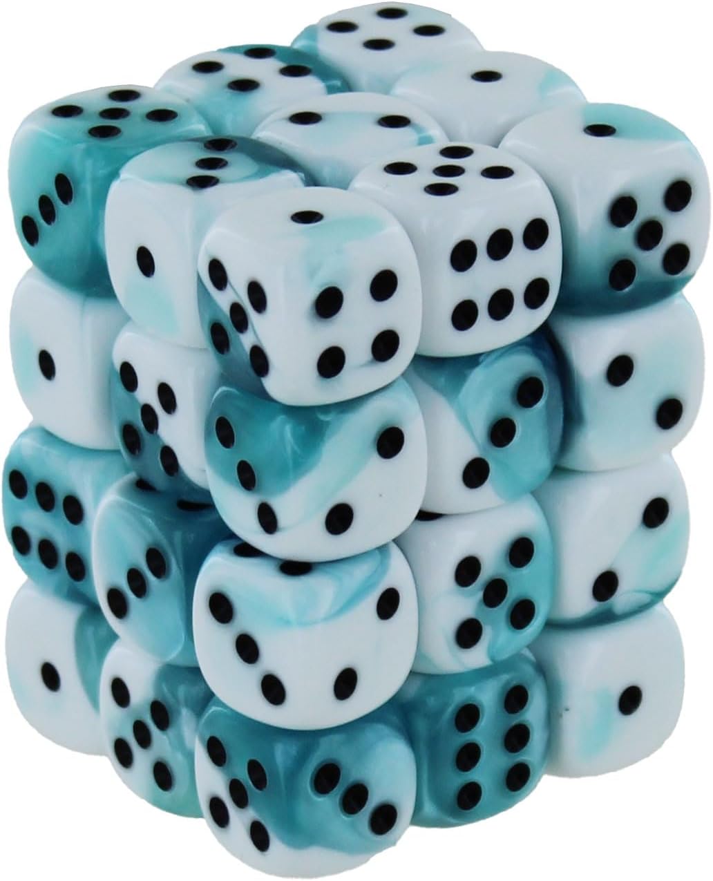 Chessex Dice d6 Sets: Gemini Teal & White with Black - 12mm Six Sided Die