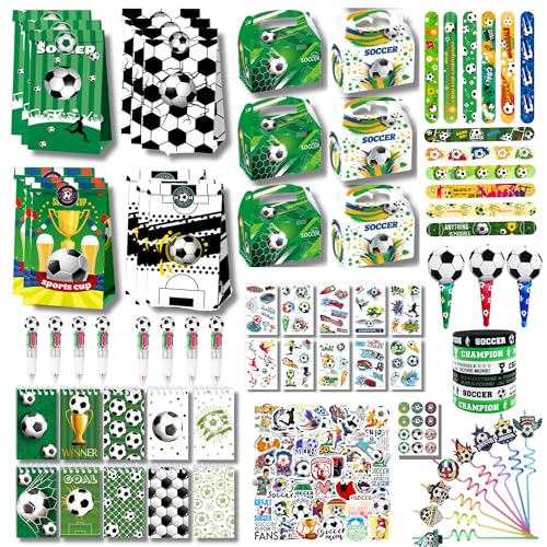 137 Pieces Football Party Bags Fillers Football Party Favors Soccer Party Supplies Kit with Gift Bags Bracelets Pens Notebooks for Soccer Birthday Championship Viewing Game Day Team Party