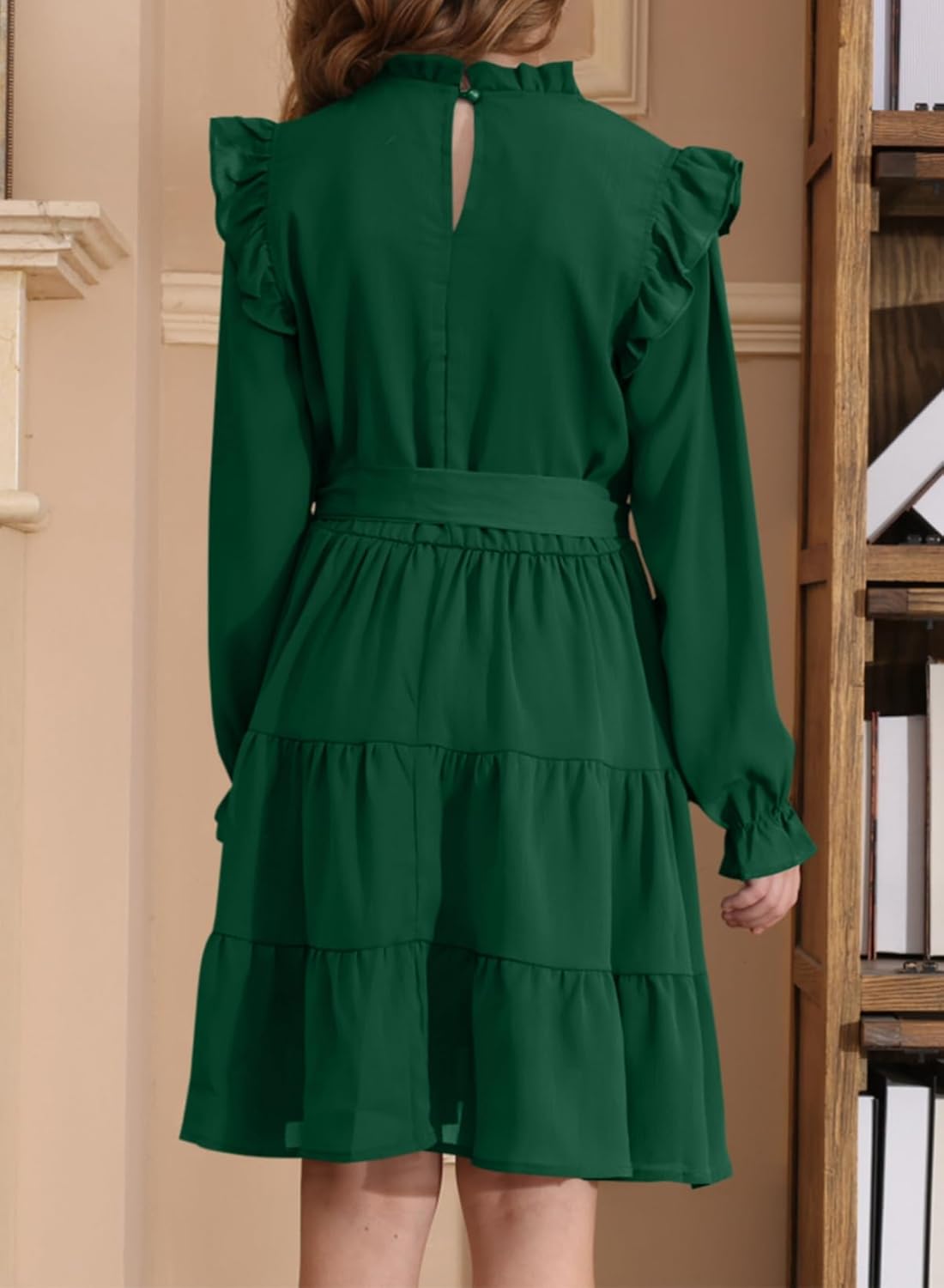 blibean Girls Long Sleeve Fall Dresses Tween Casual Ruffled Swing Formal Dressses Belt Size 4-15 Years - Image 5