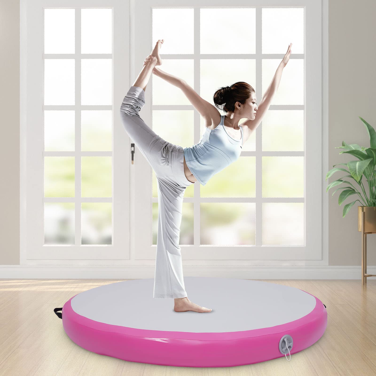 3.93 Zoll Gymnastikmatte Tumbling Matten,Dicke Runde Aufblasbare Gymnastikmatte Air Spot Mat Tumbling Mat für Zuhause, Outdoor,Yoga, Übungsgymnastik Pink
