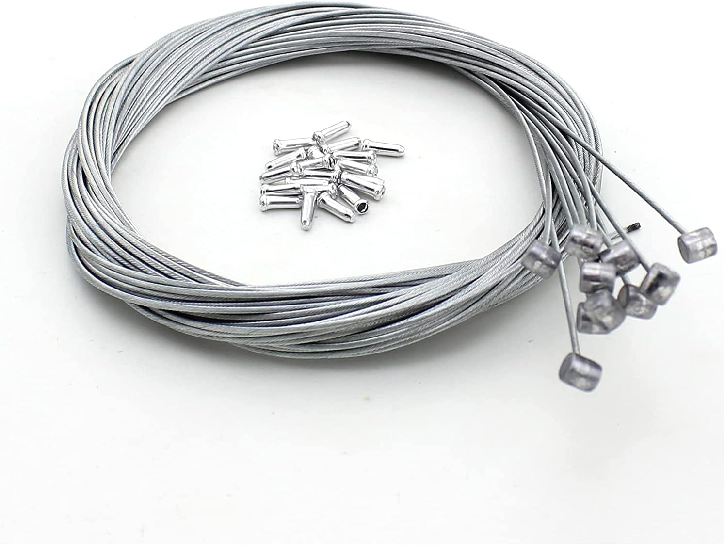 2m Long Bicycle Bike Brake Cable and Cable Cap End Set, 10 Pack