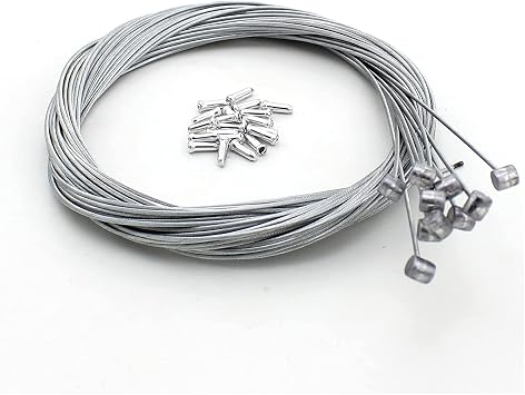 2m Long Bicycle Bike Brake Cable and Cable Cap End Set, 10 Pack