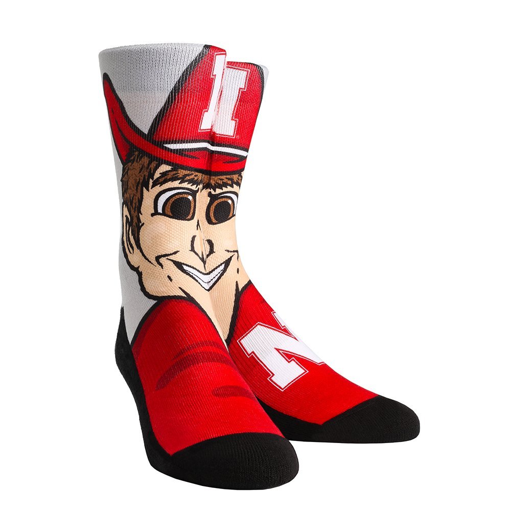 NCAA Nebraska Cornhuskers Herbie The Husker Mascot Custom Athletic Crew Socks, Large/X-Large