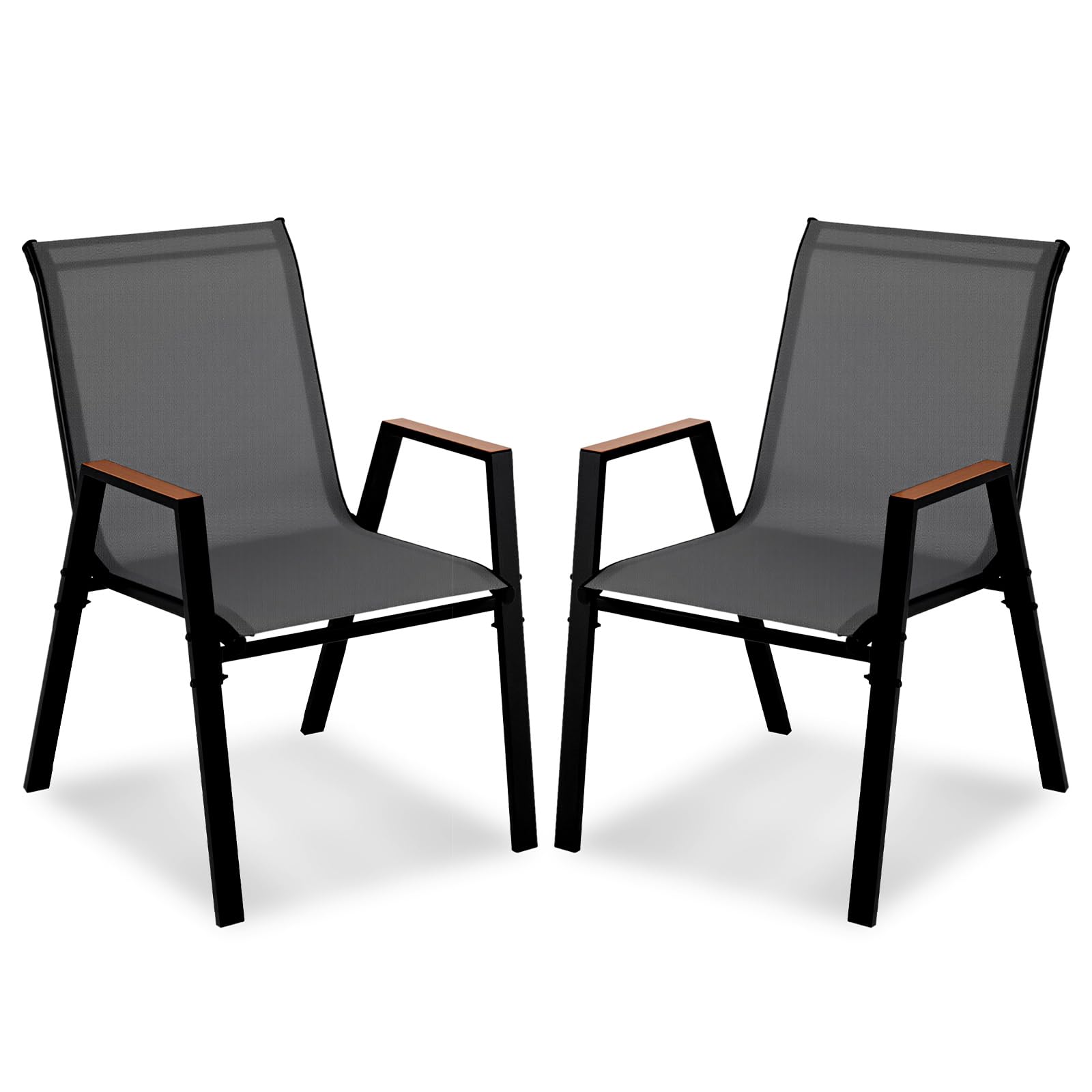 COSTWAY 2/4 Sillas Jardín Apilables, Textilene, Sillas Terraza Exterior con Respaldo Alto y Reposabrazos Ergonómicas, Marco de Metal, 56 × 66 × 88 cm, Patio Balcon, Carga 180kg (Negro,2)