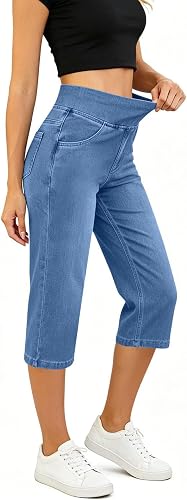 HYYGOCCTV Jean Capris for Women Stretchy High Waist Denim Capris for Women with 
