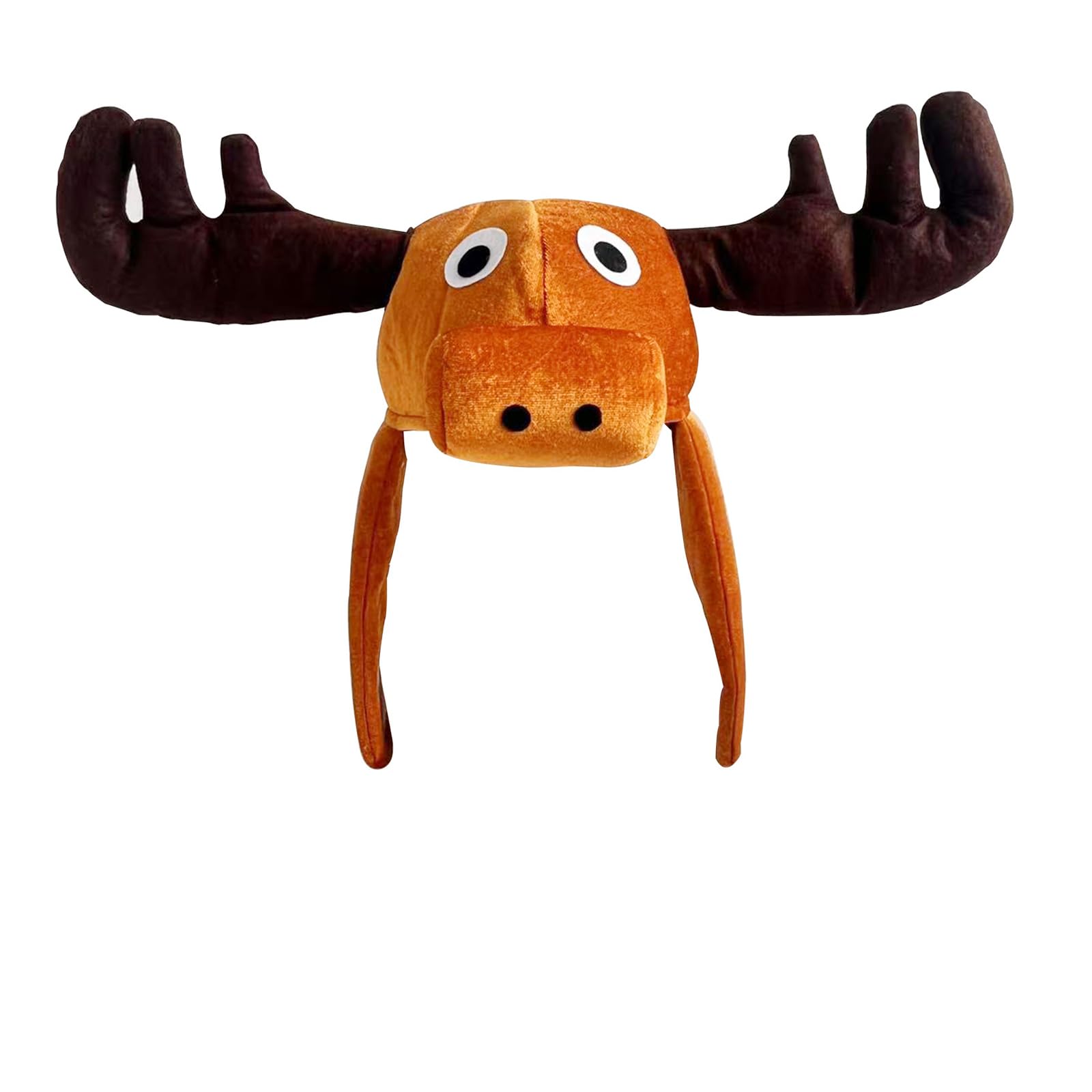 Fuzzy Faux Fur Moose Hooded Hats Men Women Teens Cosplay Halloween Funny Large Antler Elk Ear Headwear Animal Theme Earflap Skull Caps Christmas Reindeer Moose Costume Full Hood Hat Supplies