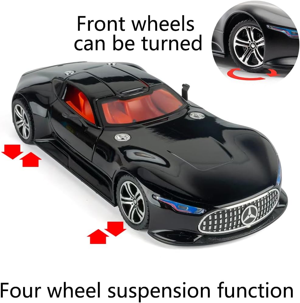 Toy Car Model 1/24 Black AMG Vision GT Alloy Collectible Vehicle Pull Back Die-Cast with Lights and Sound