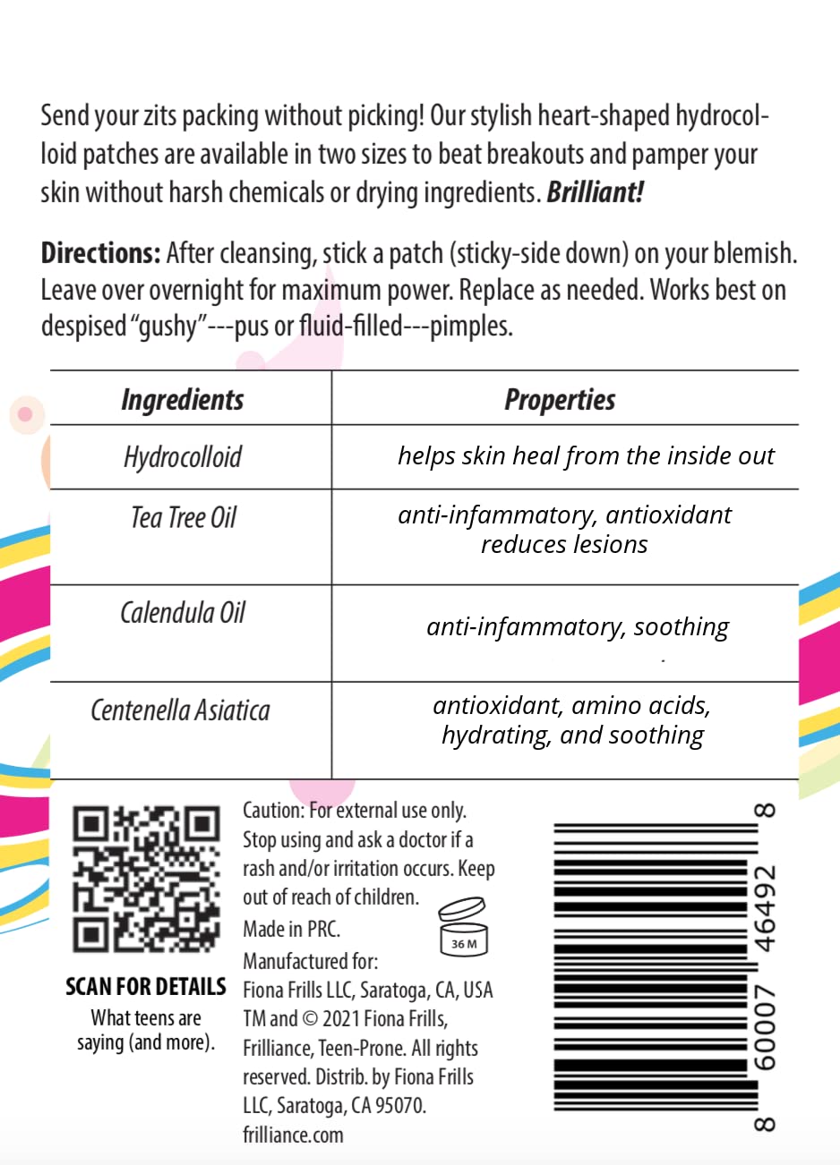Frilliance Pink Heart Shaped Hydrocolloid Acne Pimple Patches for Zits and Blemishes (36 Count, 2 Sizes) Spot Treatment Stickers for Face & Skin, Vegan and Cruelty Free