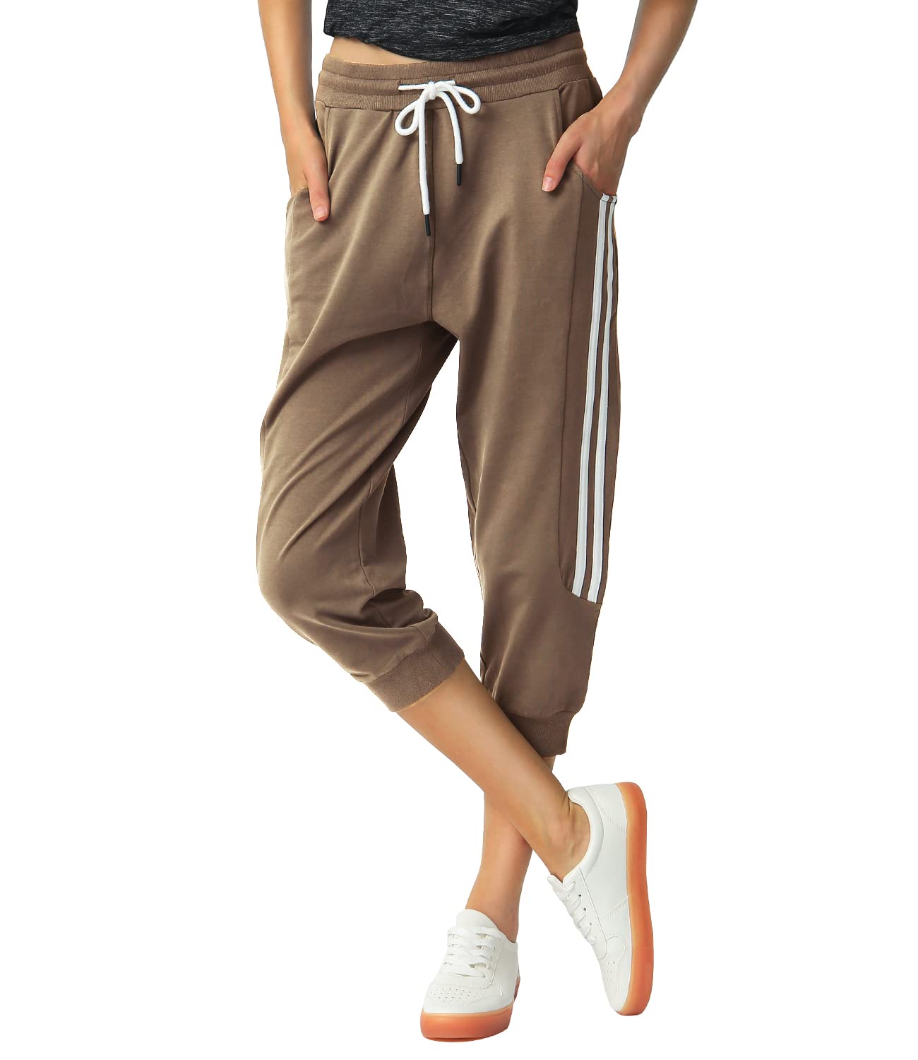 SPECIALMAGIC Women's Capri Pants Cropped Joggers with Pockets Elastic Waist Drawstring Capri Sweatpants