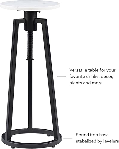 Miniatura 10 de Powell Muriel - Mesa de bebida con tapa de mármol blanco con estilo industrial, base de altura ajustable de metal negro