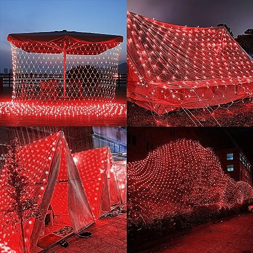 Image of LED Net Mesh String Lights, 9.8Ft X 6.6Ft, 192 LEDs, 8 Modes Diwali Decor with Diwali Lights for Home Decoration! LED Diwali Light, LED Lights for Home Decoration (3x2 Net Red)