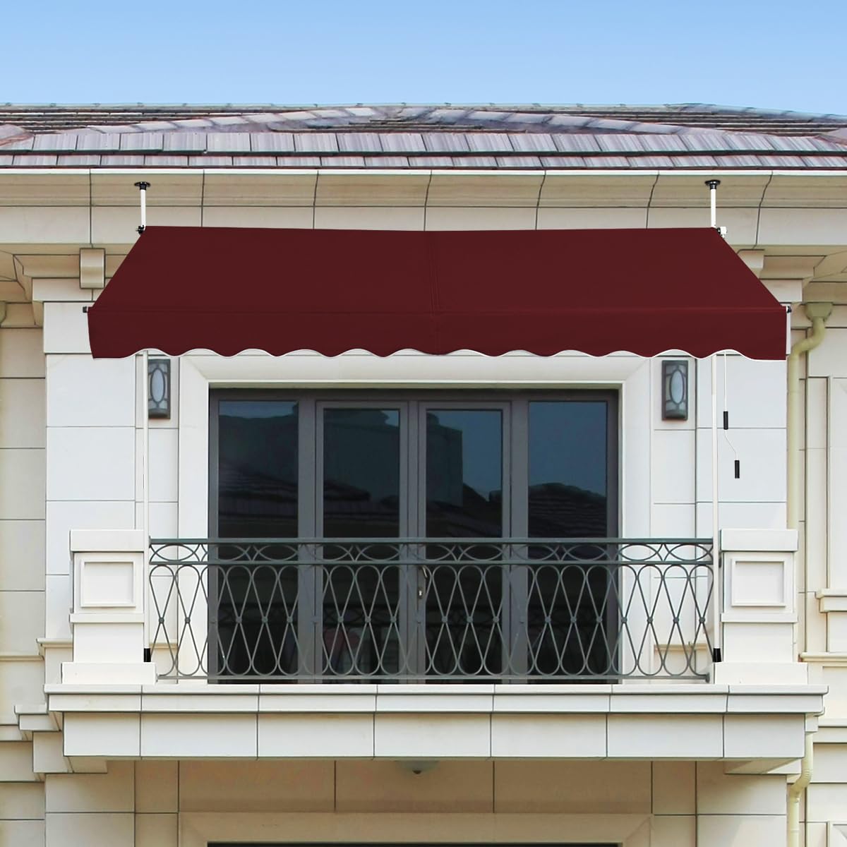 HOMASIS Store à Serrage 150/200/250/300/350/400 cm, Protection Solaire réglable en Hauteur sans perçage, auvent avec manivelle, Store banne Manuel à Bras articulé, pour l'extérieur (Rouge, 2m)
