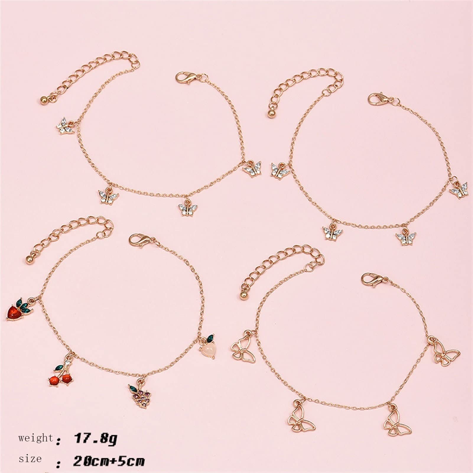 Cavigliere/Cavigliere Cavigliere a Catena d'oro alla Moda Brillanti cavigliere Colorate per Donna Ragazza Gioielli per Piedi da Spiaggia Estivi Femminili （4 Pezzi/Set） Cavigliere