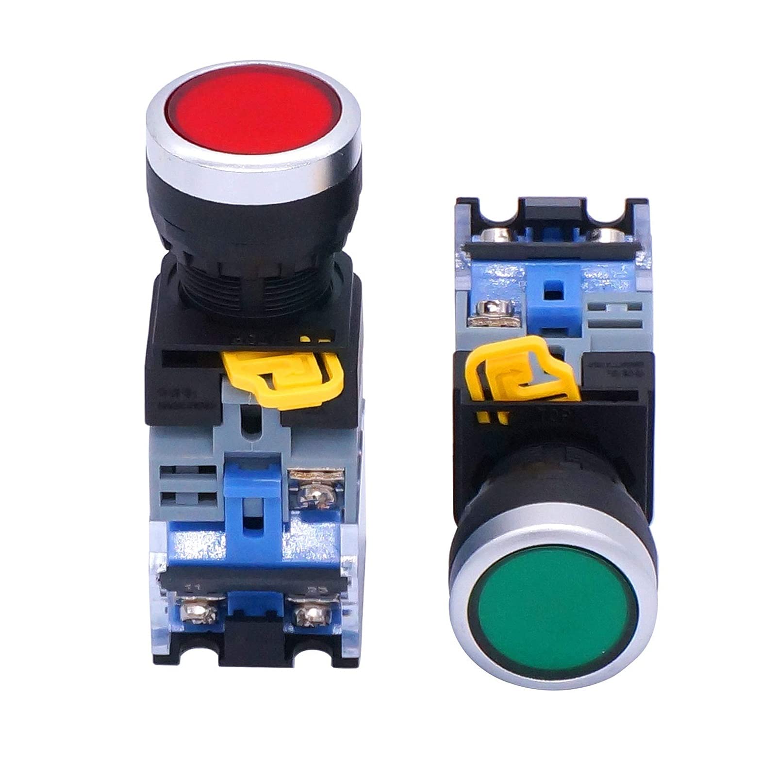 2pcs 22mm 10A 440V 1NO 1NC DPST Interruttore a pulsante Interruttori a pulsante con luce LED verde rossa Tensione 110V