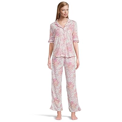 Karen Neuburger Petite Romantic Fields Elbow Sleeve Pajama Set with Lace Women