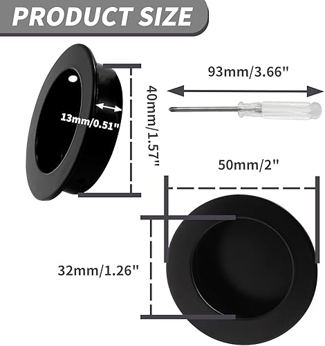 Miniatura 2 de Biaungdo 2 tiradores redondos negros empotrados para gabinete, tiradores de acero inoxidable para puertas de gabinete, tiradores de puerta corrediza