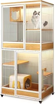 Cat Cage Catio Cat Enclosures Outdoor for Cats, Large Indoor Cat Enclosure, Double-Tier Cat Enclosures with 360  Ventilation, Swivel Lock Wheels, Multi-Feature Enclosed Cat Houses, Ventilati
