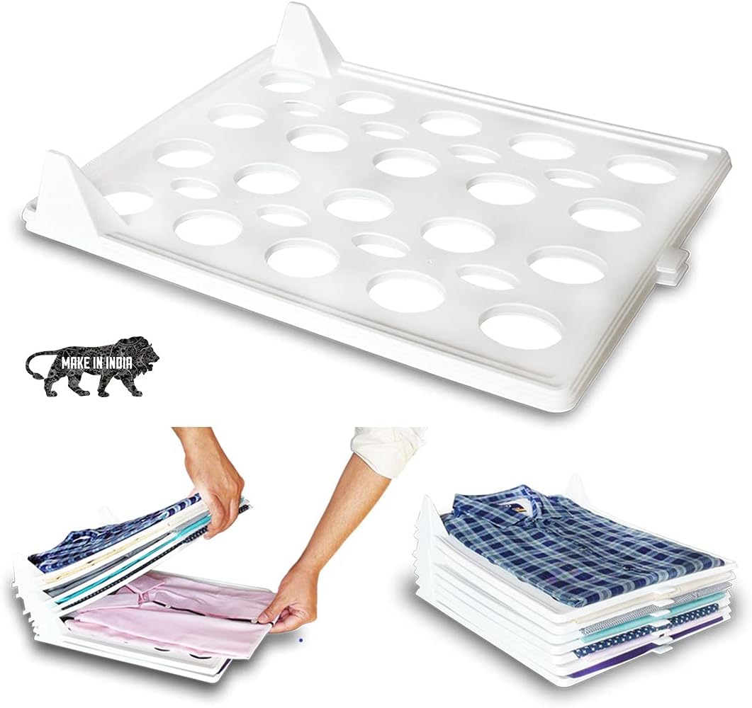 Pack of 12 pcs. StackTray for Shirt Tshirt | Shirt Stacker Divider | Closet Wardrobe Organizer Clothing Trays | FoldMate Stackable Clothes Tray | Garment Sorting Tray, Plastic