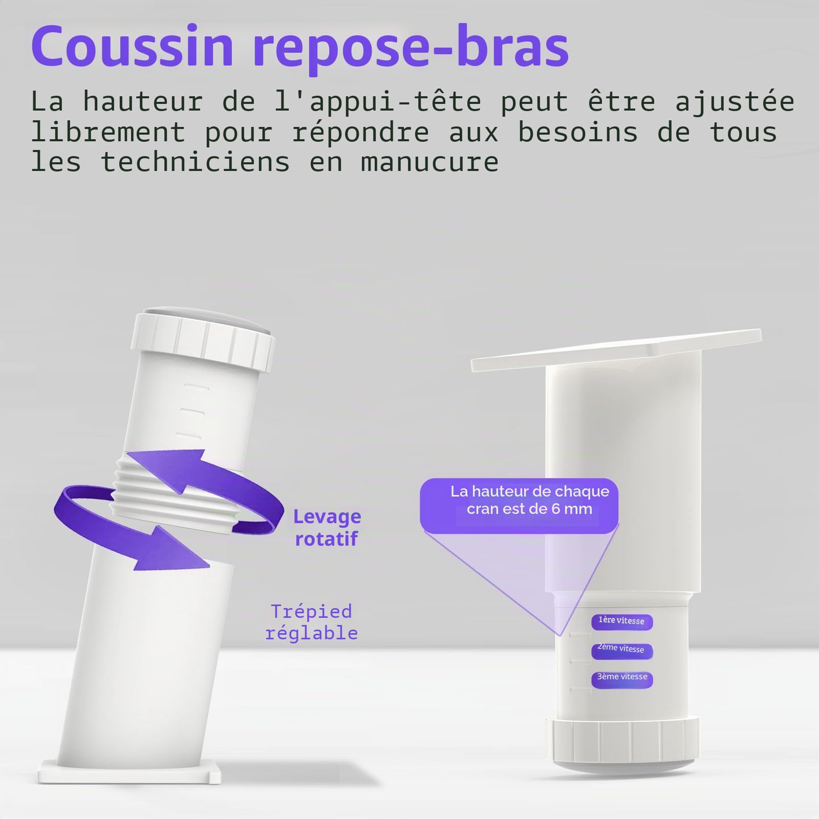 ZIZZON Accoudoir en forme de U réglable en hauteur pour manucure - Repose-main en microfibre et cuir synthétique - Pour manucure