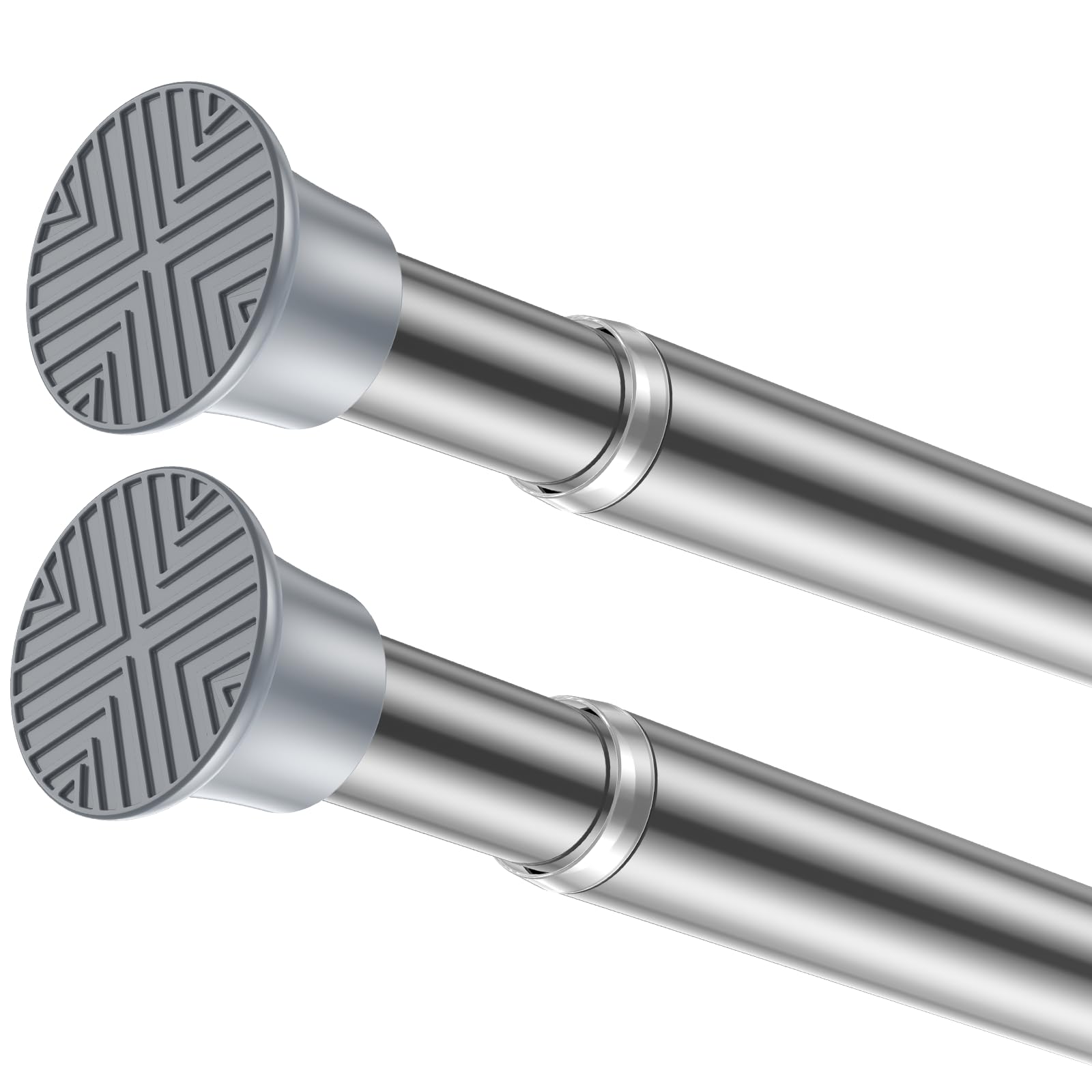 2 Pack Spring Tension Curtain Rod 32-62 inch, Adjustable Expandable Tension Curtain Rod No Drilling, Tension rods for Window Doorway Kitchen Curtain, Silver