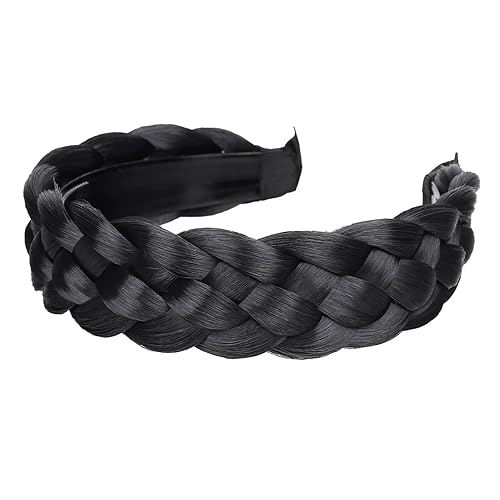 Miniatura 2 de Diadema trenzada para mujer, peluca sintética trenzada con banda de dientes, accesorios de aro G-negro natural, ancho de 2 pulgadas