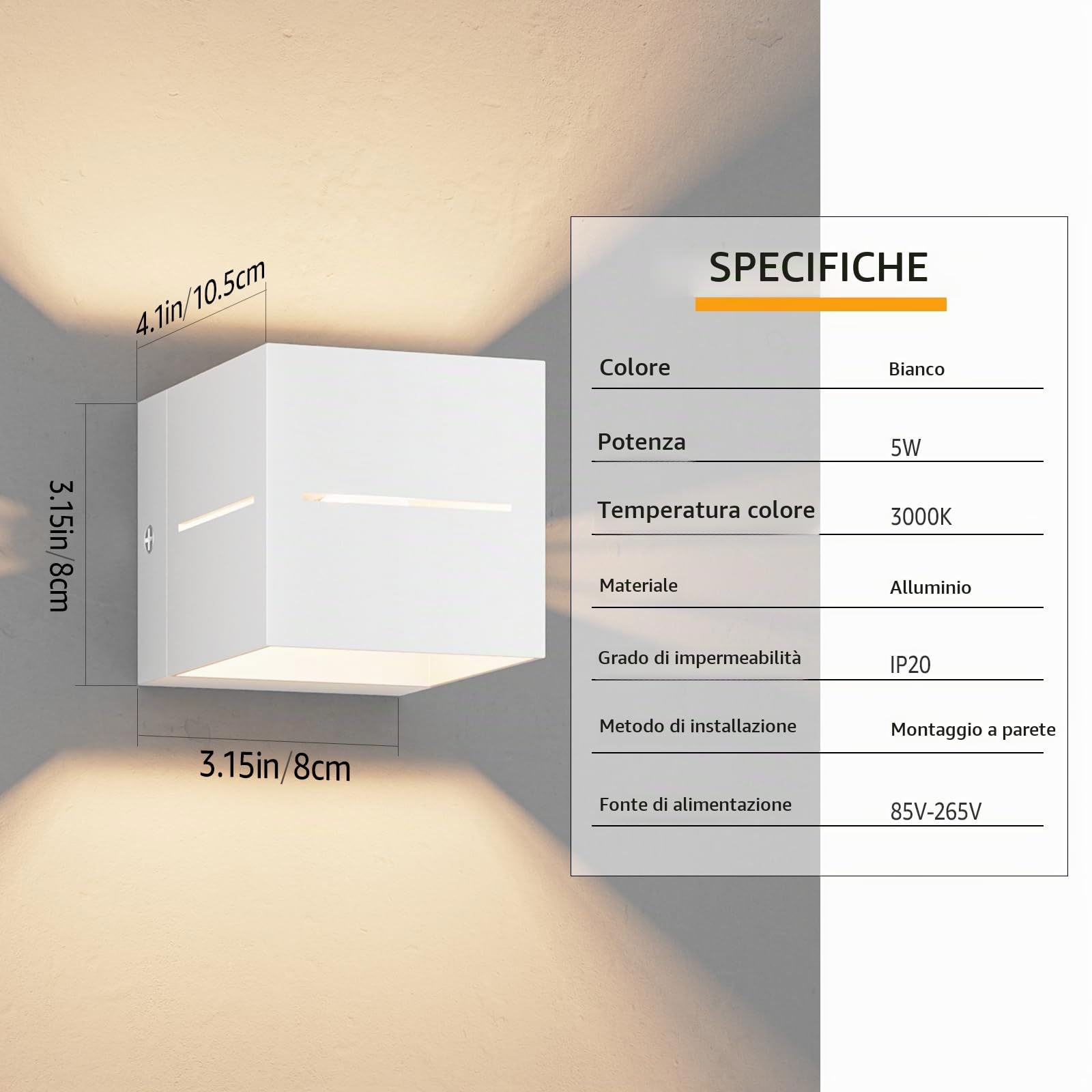 Klighten 2 Pezzi 5W Lampade da Parete per Interni Bianco Caldo 3000K Applique da Parete Con G9 Lampadina Sostituibile, per Portico, Scala, Corridoio,Balcone (Bianco)