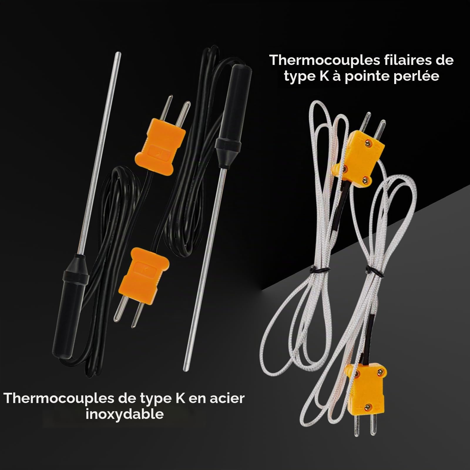 Thermomètre Numérique à Thermocouple de Type K (Double Canal) pour CVC, avec 4 Sondes, Mesure des Températures MAX/MIN/MOY, Plage de -50 à 1300 °C