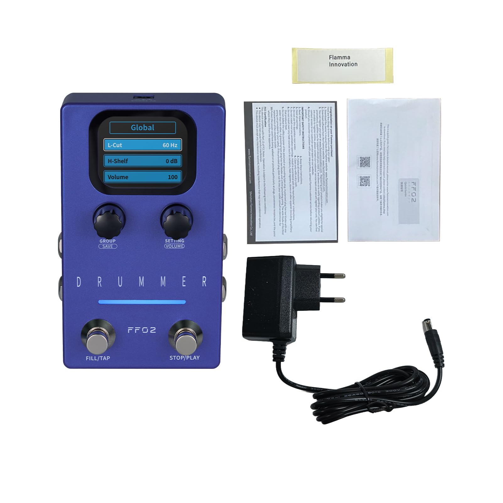 FLAMMA Drum Machine Gitarrenpedal 121 Drum Grooves 11 Musikstile 66 Slots 20Hz-20kHz EU-Stecker