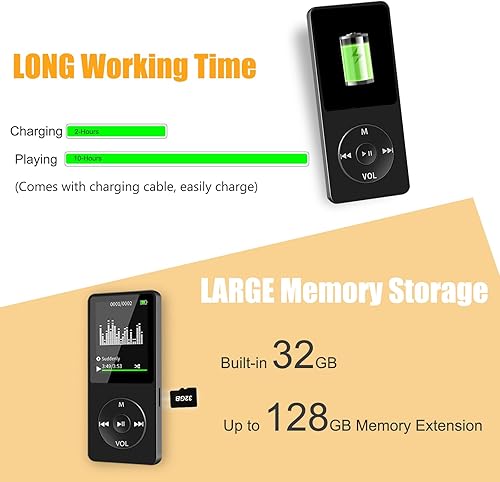 Miniatura 3 de Reproductor de MP3 con Bluetooth y altavoz, reproductor de música MP3 de 32 GB, extensión de almacenamiento de hasta 128 GB, reproductores MP3