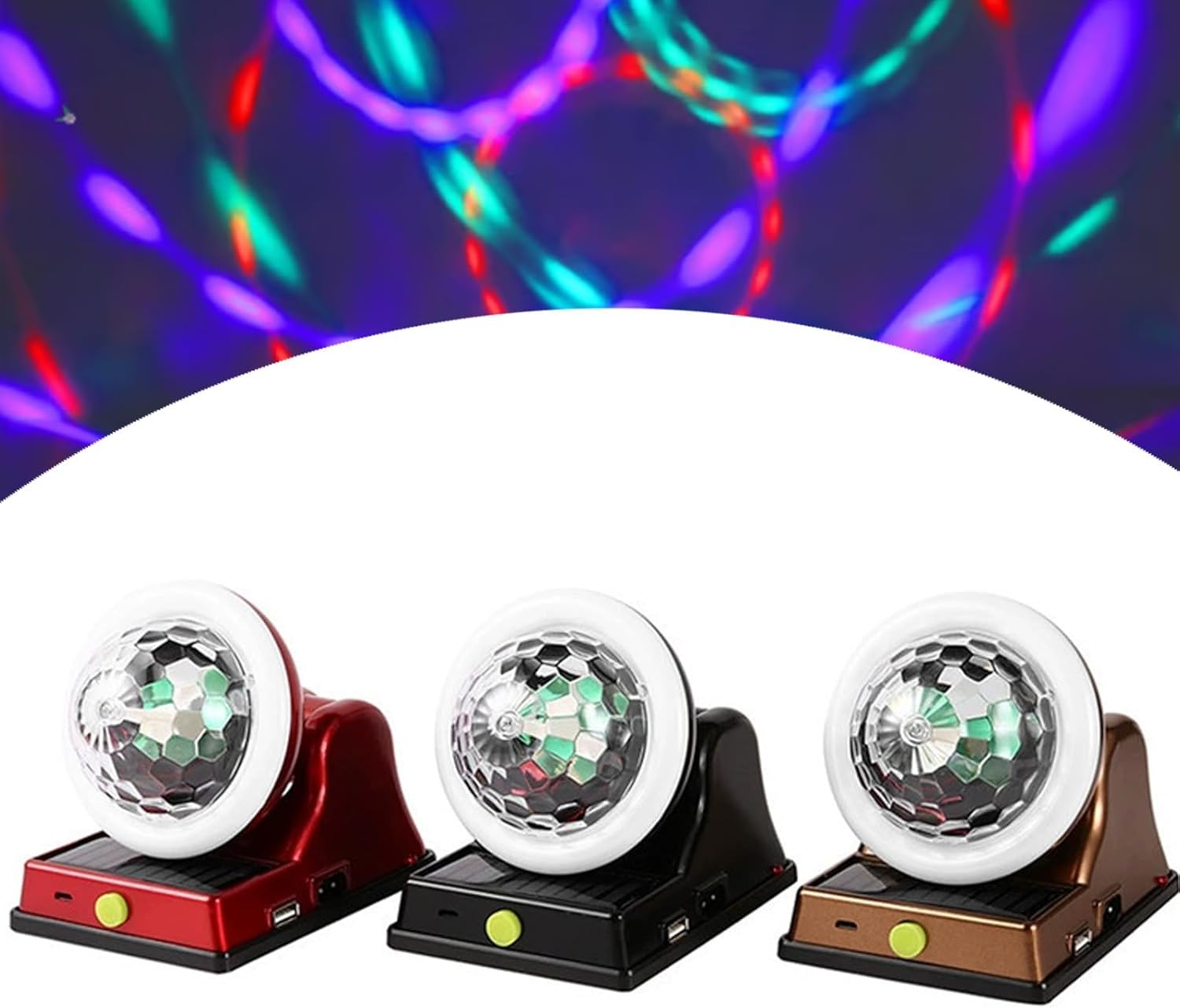 Zasilana energią słoneczną lampa dyskotekowa, kolorowa magiczna kula RGB na imprezy na świeżym powietrzu/wewnątrz, do ogrodu, dekoracja ślubna, wodoodporna i zdalna kontrola (złota) (czerwono-złoty +