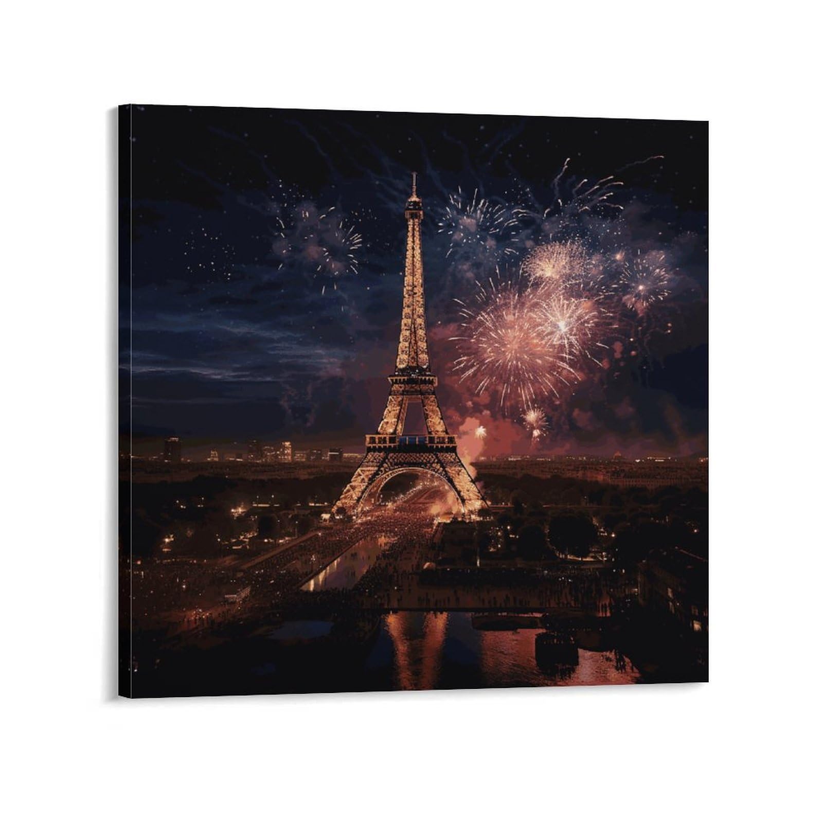 KLOPH Eiffel Tower Fireworks Canvas Wall Art for Living Room 10x10inch Modern Artwork Painting for Bathroom Hanging Canvas Prints Aesthetic Wallart for Bedroom Kitchen Office Wall Decor