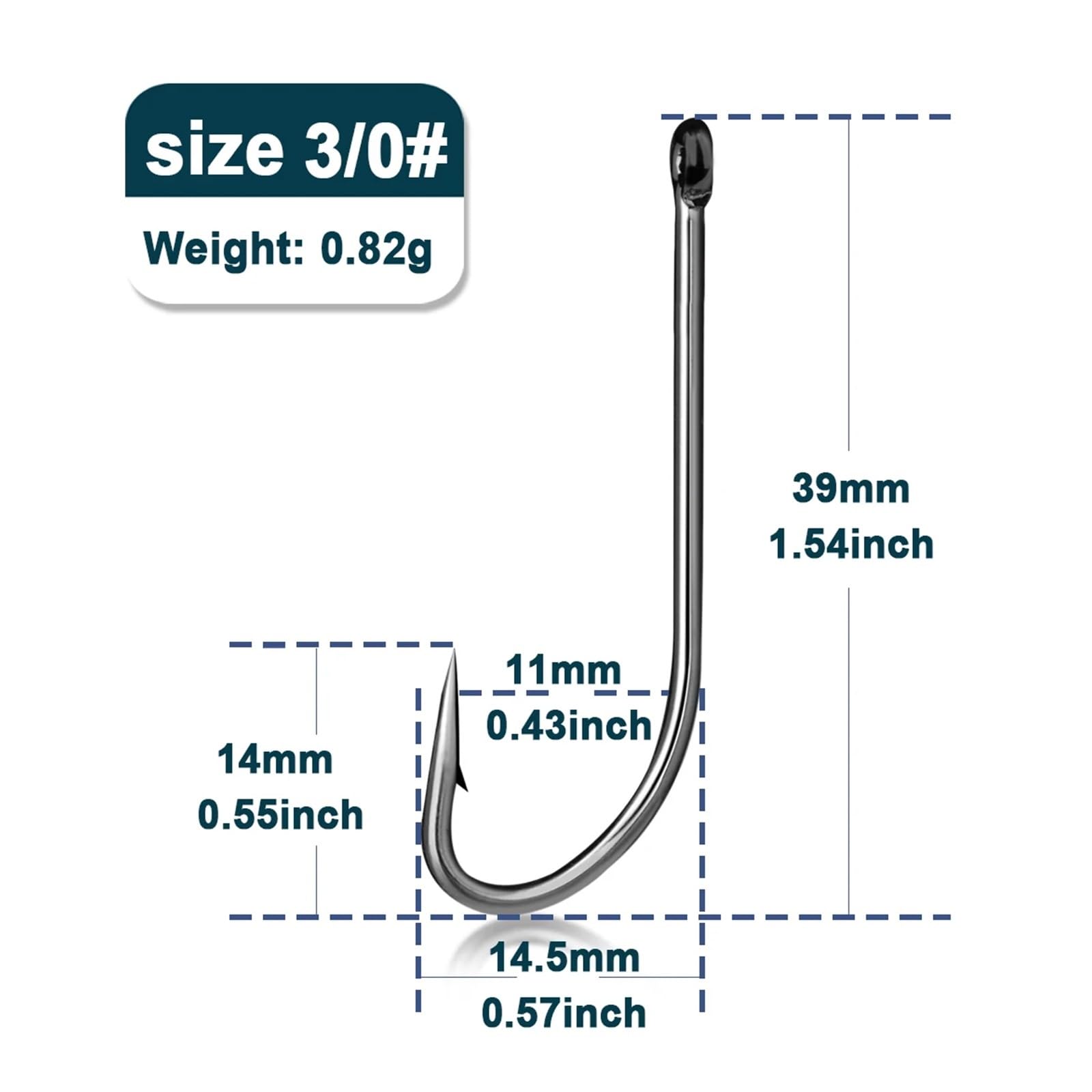 Hameçon de pêche à l'eau de mer, 50 à 200 pièces, Bec barbelé, hameçon à Longue Tige, Carpe, gabarit, ver, appât(Size-3-0 Gap-11mm,200 Pcs)