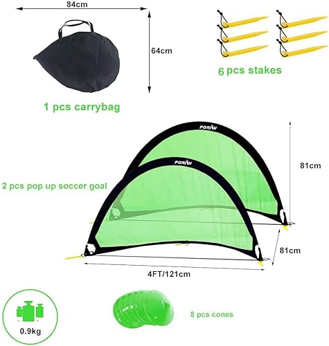 Miniatura 4 de Poray Soccer Goal for Kid Easy-up Set of Two Portable Soccer Net 210D Oxford with 8 Field Marker Cones Extra Stakes Fun for Backyard and Soccer