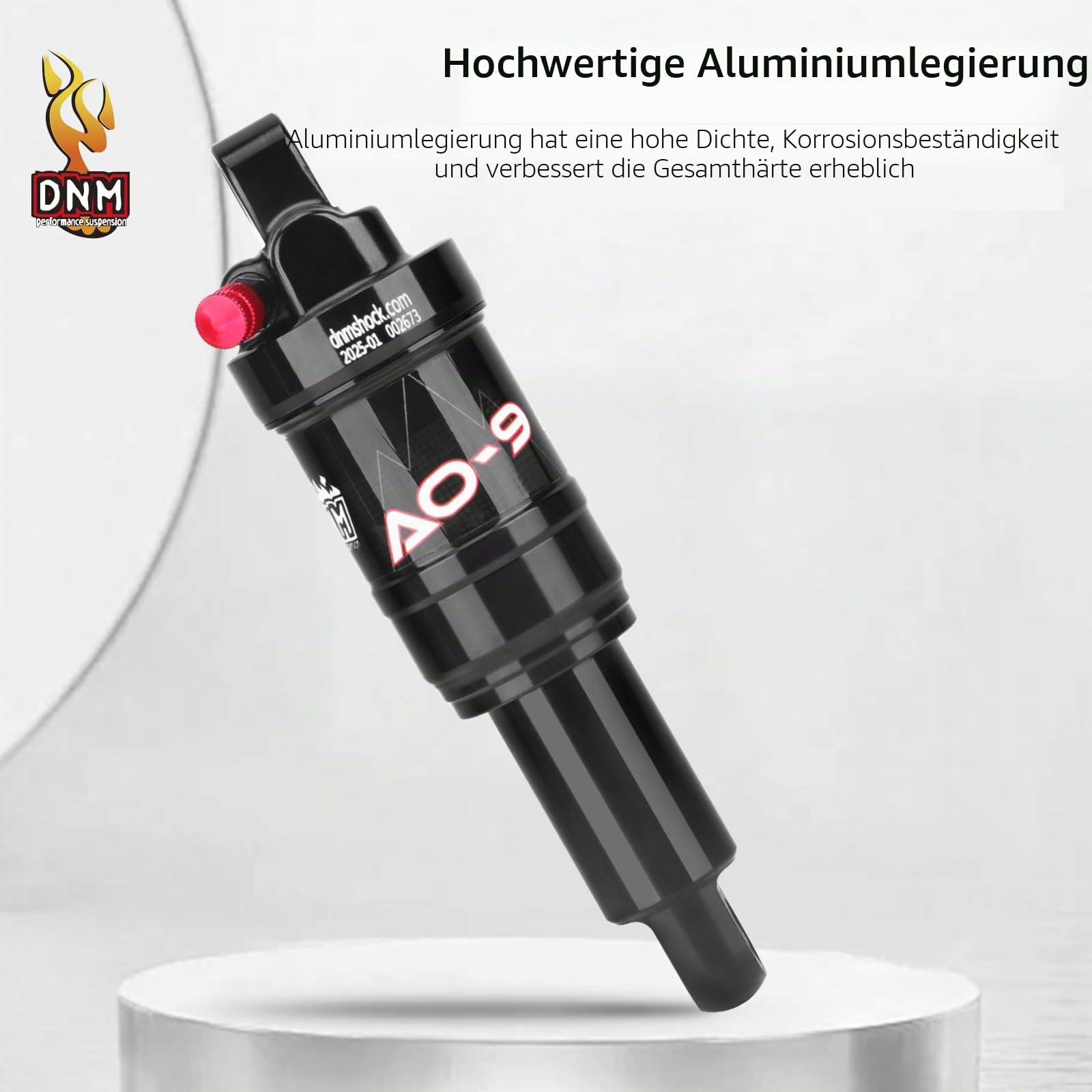 DNM AO-9 Luftfederungs-Stoßdämpfer, 65/56/41 mm Reise, 150–275 PSI verstellbar, leichte Aluminiumlegierung, MTB-Federung für 210/190/165 mm, wasserdicht und staubdicht (AO9-190 x 56 mm)