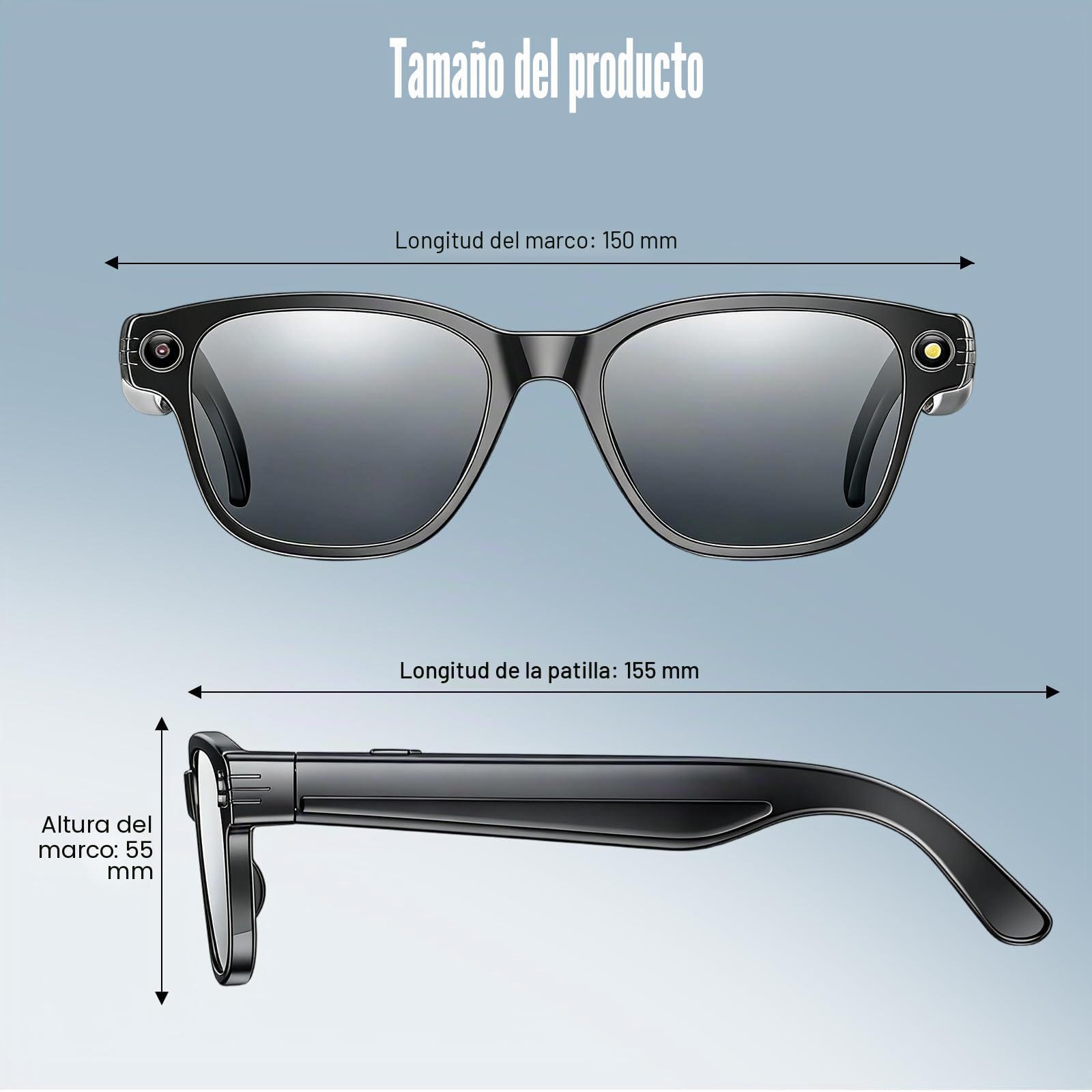 OBEST Gafas Bluetooth con cámara 1080P, gafas de sol inteligentes con grabación de foto/vídeo/audio, asistente de voz AI, traducción en tiempo real y telefonía Bluetooth