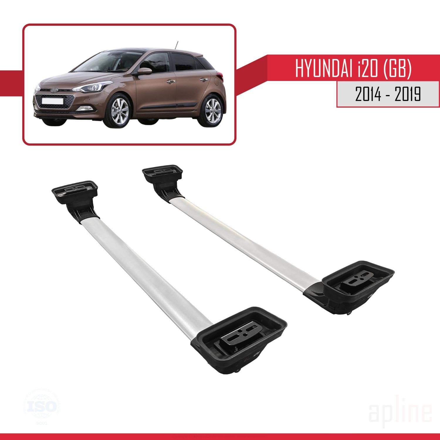 Compatible con Hyundai i20 (GB) 2014-2020 Modelo Ace-3 Barra de Techo Auto Portaequipajes Barras Transversales Gris Aluminio 2 Barras